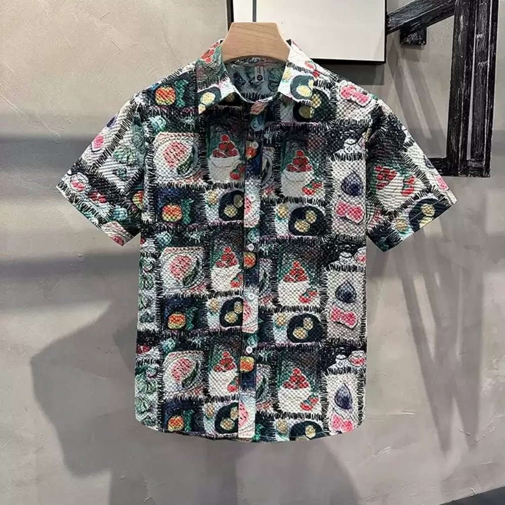 Sketch Fruit Print Waffle Shirt